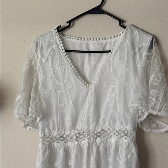 Source Unknown White Flutter Sleeve Midi Sundress - Picture 3 of 5